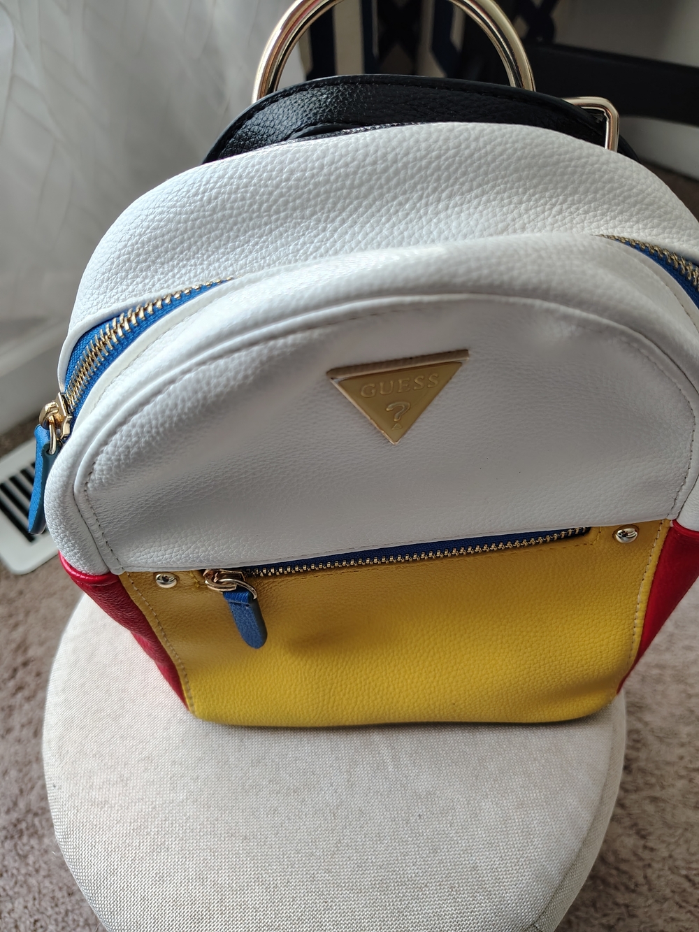 GUESS Colorblock Mini Backpack – White, Yellow & Red - Picture 3 of 5